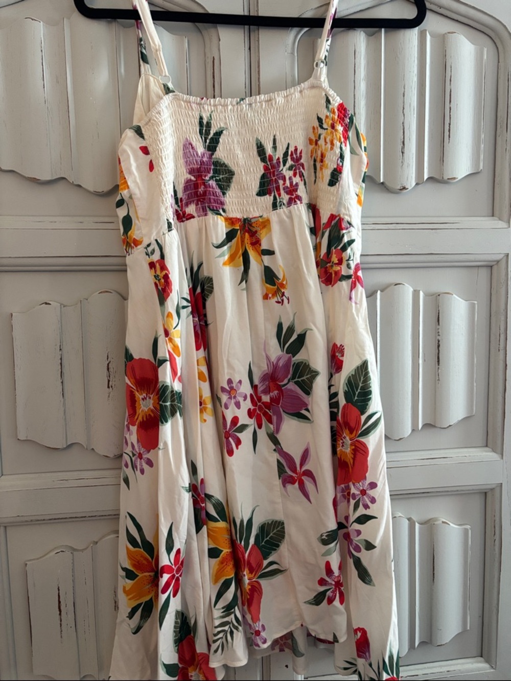 Old Navy White Slip Midi Dress with Red, Yellow & Green Floral Print - Picture 4 of 5